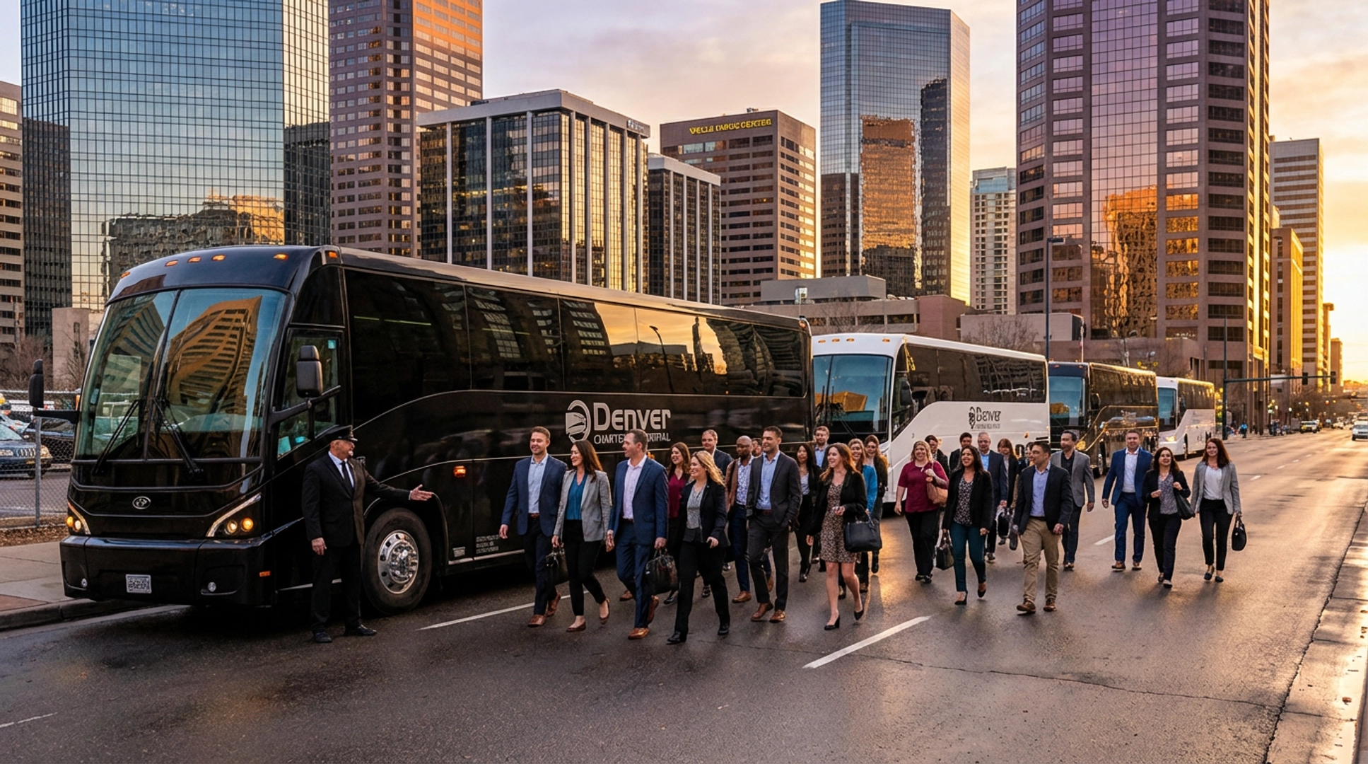 Denver private coach charter bus parked in Colorado
