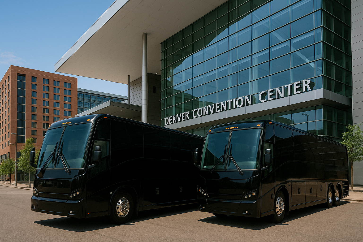 Charter buses at Denver Convention Center for conferences and conventions