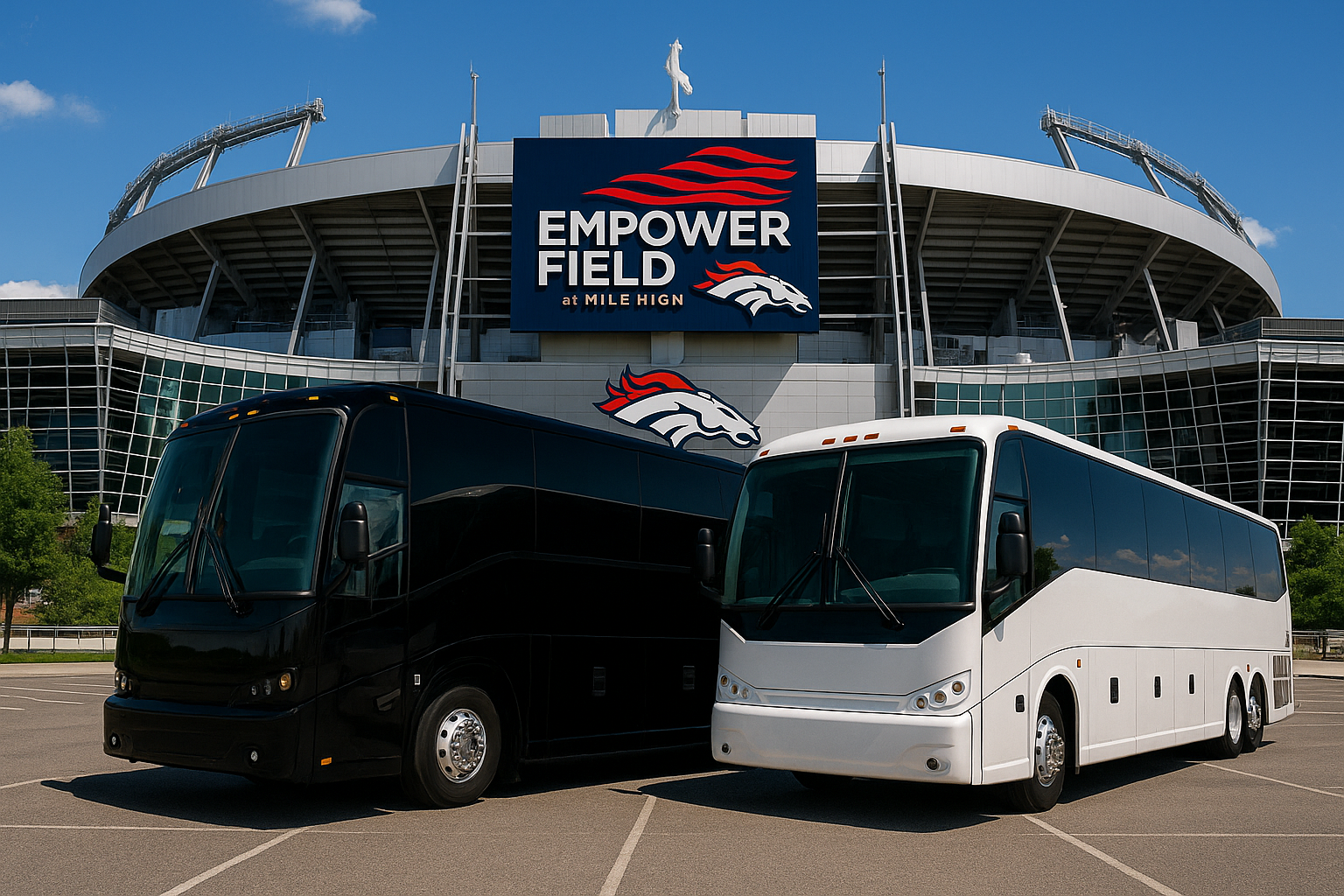 Charter buses at Empower Field at Mile High for game-day transportation